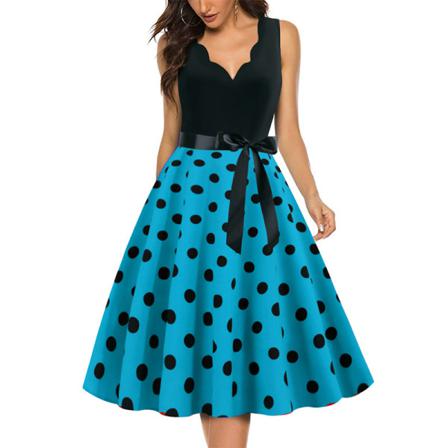 Kvinnor A Line Swing Klänningar Retro Summer V Neck Beach Sundress