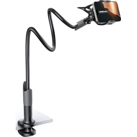 Gooseneck Telefonhållare för Säng - Mobiltelefonfäste med Klämma, Flexibel Lång Arm, Överliggande Fäste för Skrivbord Sänggavel Sängbord