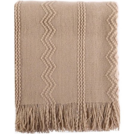Khakifärgad Pläd (Tan, 50"x60") med fransar Geometrisk Sängpläd