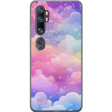 Kompatibelt Mobildeksel til Xiaomi Mi Note 10 Søt enhjørning med regnbuefarget hår mot en stjernebelagt pastellbakgrunn i kawaii-stil