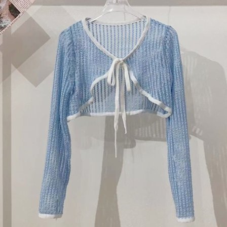 Solskydd Crop Knit Cardigan Tunn Cardigan Coat BLÅ