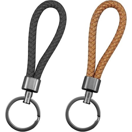 2 stk flettede nøkkelringer i skinn, PU-nøkkelring for bil