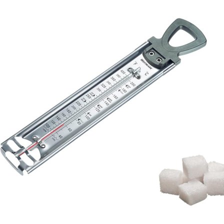 Sukkertermometer, 1 stk. - Hjælper til marmelade og frugt - Rustfrit stålramme med justerbar klemme, robust glasrør - Rustfrit stål sølvfarve