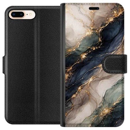 Kompatibelt Lommeboketui til Apple Apple iPhone 7 Plus Luksuriøs abstrakt marmor kunst i svart, hvitt og gull med elegante linjer, eksklusivt design