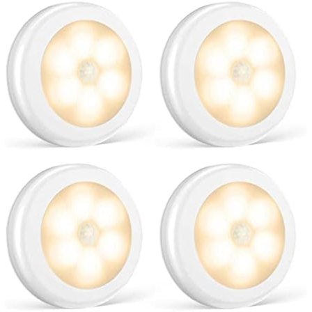 LED-nattlys med innendørs bevegelsessensor, LED-lampe batteridrevet 3 m lim for gang, kjøkken, skap (magnetisk (varm hvit, sett med 4)