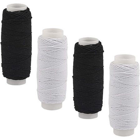 4 Stykker Rynkeelastikk for Elastisk Tråd, Rynkeelastikk for Svart og Hvit Symaskin for Symaskin Kostymesmykker Laging (0,5 mm x