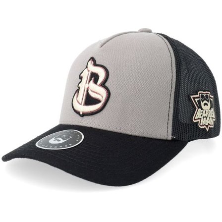 Bearded Man - Grå trucker Keps - Mascot Logo Light Grey/Black A-frame Trucker @ Hatstore