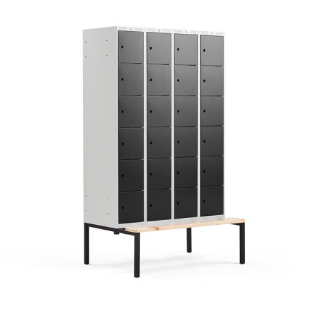 Kleiderspind CLASSIC mit Sitzbank, 4 Module/6 Türen, 2120 x 1200 x 550 mm, schwarz