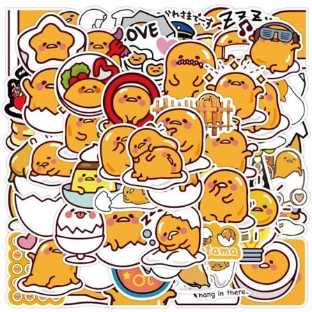 Gudetama-tarrat 60 kpl Japanilainen laiska muna tarrat Vinyl vedenpitävät tarrat Vedenpullo Kannettava tietokone Matkalaukku Matkatavaroiden 
