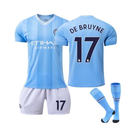 (2023/24 Manchester City Home #17 De Bruyne Fotbollströja Kit för barn Vuxna S(165-170CM)