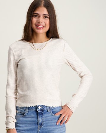 Kids ONLY KOGNELLA L/S O-NECK TOP JRS Beige Tops/blouses Meisjes - Kids Brand Store