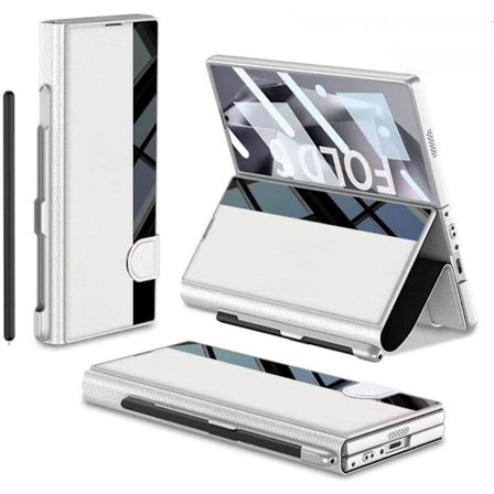 For Samsung Galaxy Z Fold 6 med S Pen-spor, innebygd skjermbeskytter PU-lær magnetisk all-inclusive klaffdeksel