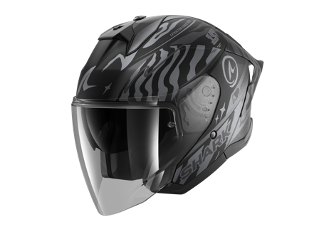 Jethelm Shark Jet Cup Speed-Fancy Schwarz/Anthrazit/Silber XL