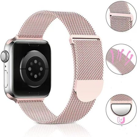 Band kompatibel med Apple Watch-band 42mm 44mm 45mm (roséguld, band ingår ej), passar kvinnor och män. Dubbel magnetisk justerbar ersättningsklocka