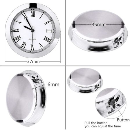 1-1/2 Tommer (37 mm) Rund Quartz Ur Indsats Med Romertal Passer Til 35 mm Diameter Hul (sølvfarvet Bezel)-a