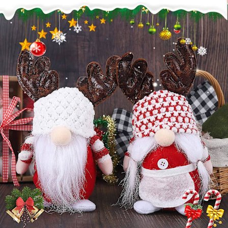 2 stycken jultomtar juldekorationer jultomten gjord hand i svenskt ansikte utan ansikte med ramors Santa Tomte skandinaviska dvärgfigurer