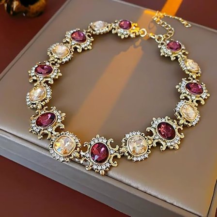 Vintage Palass-stil Tung Broderi Diamant dr0p Kragebeins-kjede - Utsøkt Retro Smykke med Legering, Resin, Faux Perler & Ge