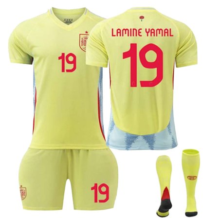 24-25 Spania bortekamp Barnas Voksen Fotballtreningsdrakt Sett Nr.19 Lamine Yamal