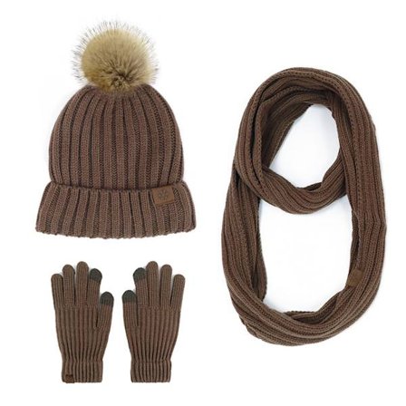 Varmt Tykk Strikket Lue, Langt Skjerf og Berøringsskjermhansker Sett