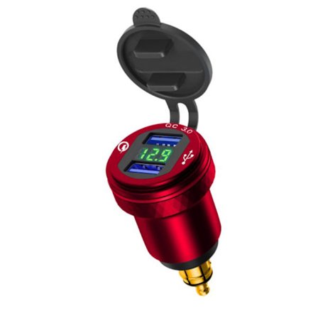 Motorcykel Aluminium Plug Dubbel USB Snabbladdare Adapter