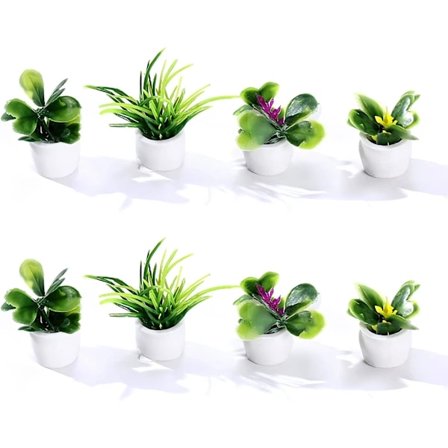 /EA/8 stk. Miniatyrplanter for dukkehus, bonsai, mini potteplanter, mini kunstig bonsai, mini kunstig plantedekorasjon, miniatyr kunstig plante, liten