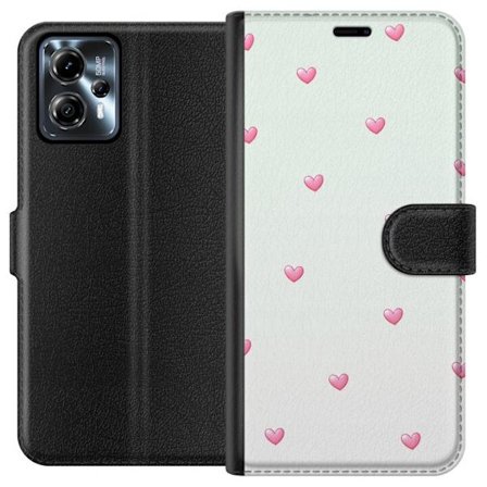 Kompatibel Tegnebogsetui til Motorola Motorola Moto G13 Minimalistisk mønster med lyserøde hjerter på en lysegrå baggrund, sødt og enkelt design