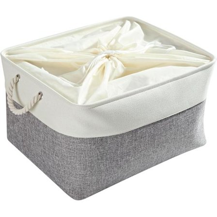 Klesoppbevaringsboks, Oppbevaringskurver i stoff, Sammenleggbare Organizer-bokser for leker, Garderober (XL, Grå Hvit)