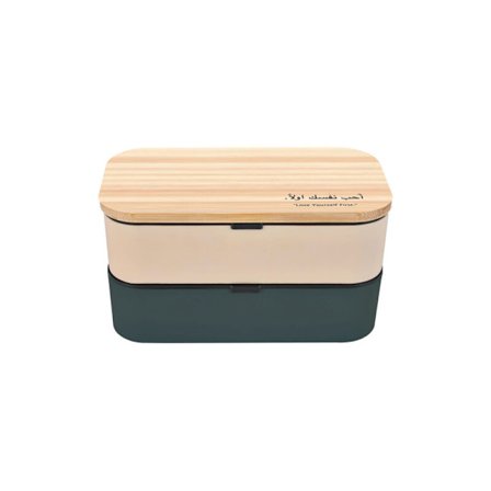 Dobbeltlags madkasse, lækagesikker madkasse til voksne og børn, inklusive saucebeholder og mørkegrønt bestik