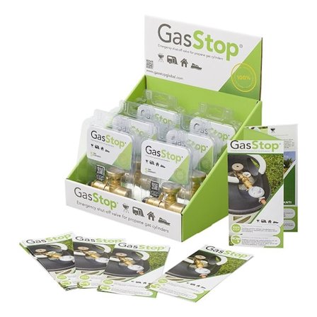 GasStop hätäsulkuventtiili propaanikaasupulloille SE 0.885 NGO LH POL (G.10) 6p näyttölaatikossa