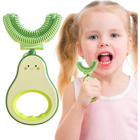 360° Myk og sikker U-formet tannbørste for barn, søt og morsom