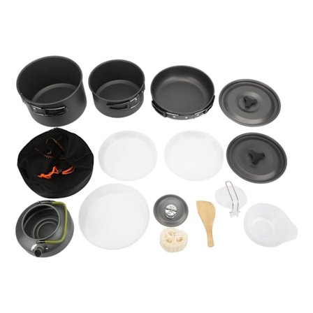 Camping Køkkenudstyr Sæt Bærbar Udendørs Camping Madpakke Sæt med Foldbart Håndtag Velegnet til 4 til 5 Personer Rygsækrejse Picnic