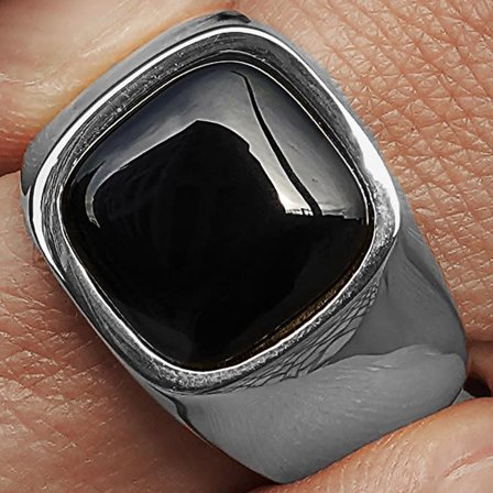 Bague Len Gravel en acier argenté pour hommes - Bagues serties de pierres