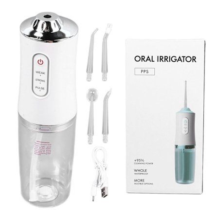 Elektrisk Tandtråd Hvid Bærbar Meget Effektiv med 4 Udskiftelige Hoveder Puls Opladbar Vandtandsbørste Oral Irrigator til Mundhygiejne