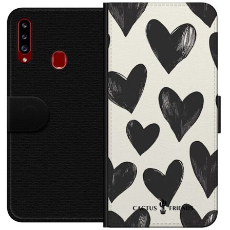 Kompatibelt Lommeboketui til Samsung Samsung Galaxy A20s Cactus and Friends - Bold Black Love Pattern