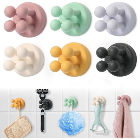 6 stk. rageholdere, brusebadsholder, vandtæt badeværelsestandbørsteholder, selvklæbende silikone vægkrog uden boring, multifunktionelle kroge til