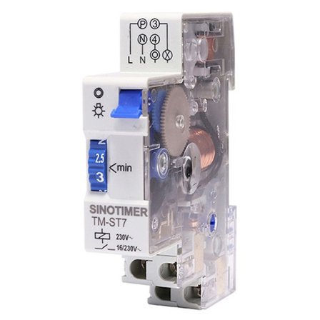 TM-ST7 220V AC 7 Minuters Mekanisk Timer 18Mm Enstaka Modul DIN-Skena Trapphustimer Klocka