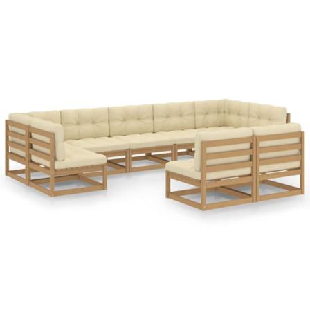 Vidaxl Loungegrupp Med Dynor 9 Delar Honungbrun Massiv Furu Brun