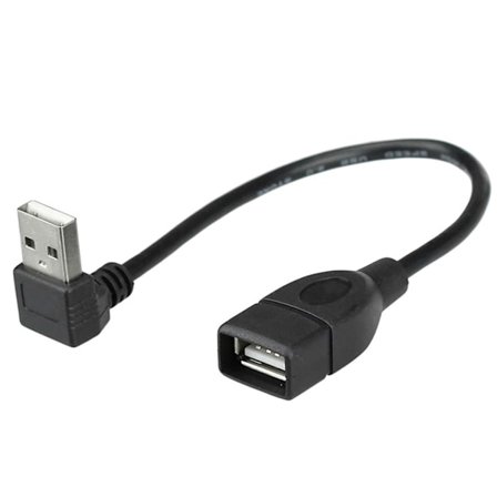USB 2.0 Kabel Forlenger Strømledning Adapter Ledning Super Speed Data Forlengelseskabel 90 Graders Vinklet Ned/Opp Svart 25/50cm
