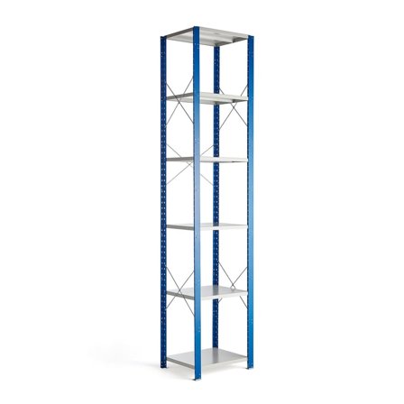 Reol MIX, grundsektion, 3000x600x500 mm, blå, grå hylder