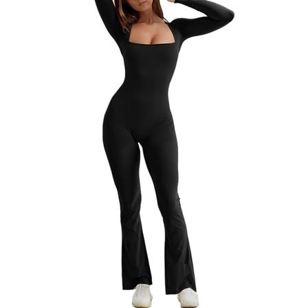 Jumpsuits för kvinnor fyrkantig hals breda ben full längd Romper Playsuit