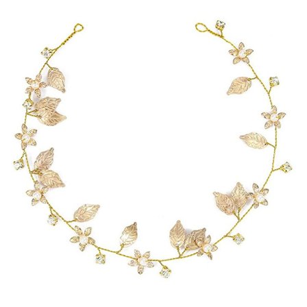 Brud bröllop hår vin diadem guld blad brud accessoarer