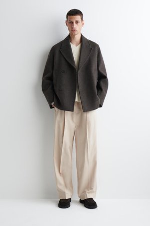 COS Men's Double Breasted Wool Short Pea Coat in Brown