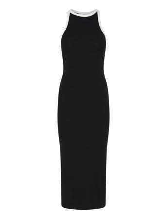 Mango Contrast Ribbed Knit Dress Svart