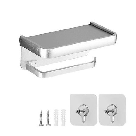 Toalettpappershållare med Hylla Rostfritt Aluminium Väggmonterad Svart Toalettpappershållare för Badrumstillbehör Förvaring[HK]