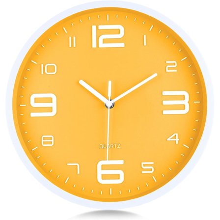 Modern citron gul väggklocka 10 tum tyst icke tickande kvartsur med stora 3D siffror för vardagsrum kök barnrum