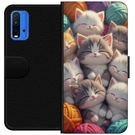 Yhteensopiva Lompakkokotelo Xiaomi Redmi Note 9 4G Suloiset nukkuvat kissanpennut tiiviisti yhdessä värikkäiden lankakerien keskellä pehmeässä l