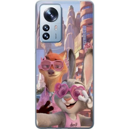 Kompatibel Mobilcover til Xiaomi Xiaomi 12 Pro Animalske figurer i solrig bymiljø med rosa solbriller og en positiv besked i en farverig feel-good st