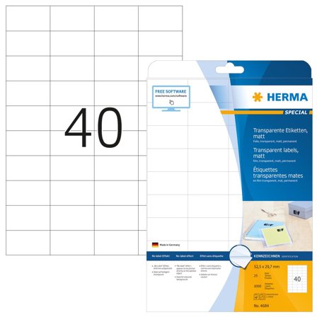Herma Labels transp. matt A4 52,5x29,7 1000pcs