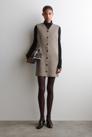 COS Merino Wool Buttoned Shift Mini Dress in Beige - Women