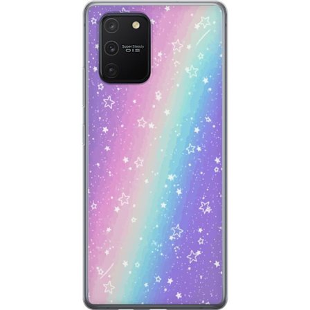 Kompatibel Mobilcover til Samsung Galaxy S10 Lite Rainbow-farvet pastelbaggrund med hvide stjerner og glitrende prikker i blød overgang
